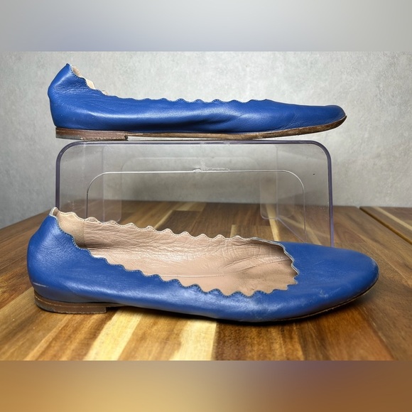 Chloe Lauren Soft Leather Blue Scalloped Edge Round Toe Slip On Ballet Flats 39 - Picture 2 of 10